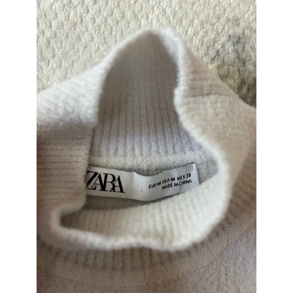 Zara Cropped Mock Neck Pullover Off White Soft Cozy Ribbed Sweater Size Medium - Picture 7 of 11